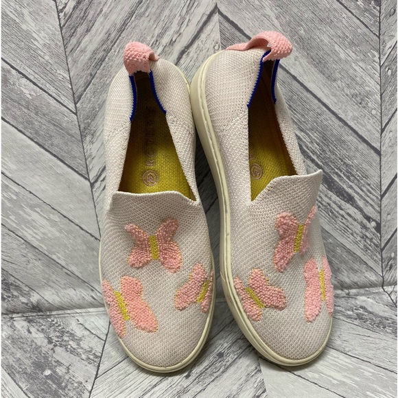 ROTHY’S THE KIDS LOAFERS GIRLS BLUSH PINK BUTTERFLIES SLIP SIZE 4 - Picture 3 of 9